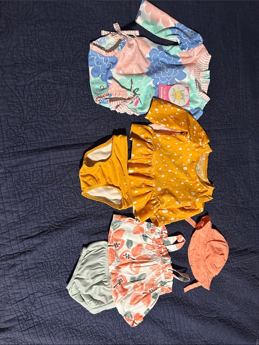 Mixed Baby Swim Set - ruffle butts Floral,cat and jack Mustard Polka Dot & Coral